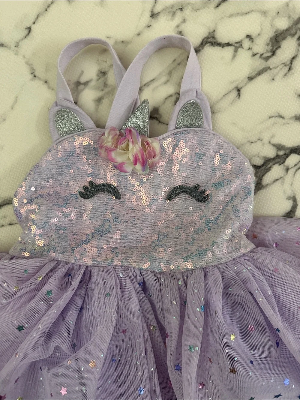 Zunie Lavender Unicorn Sequin Dress with Rainbow Iridescent Accents